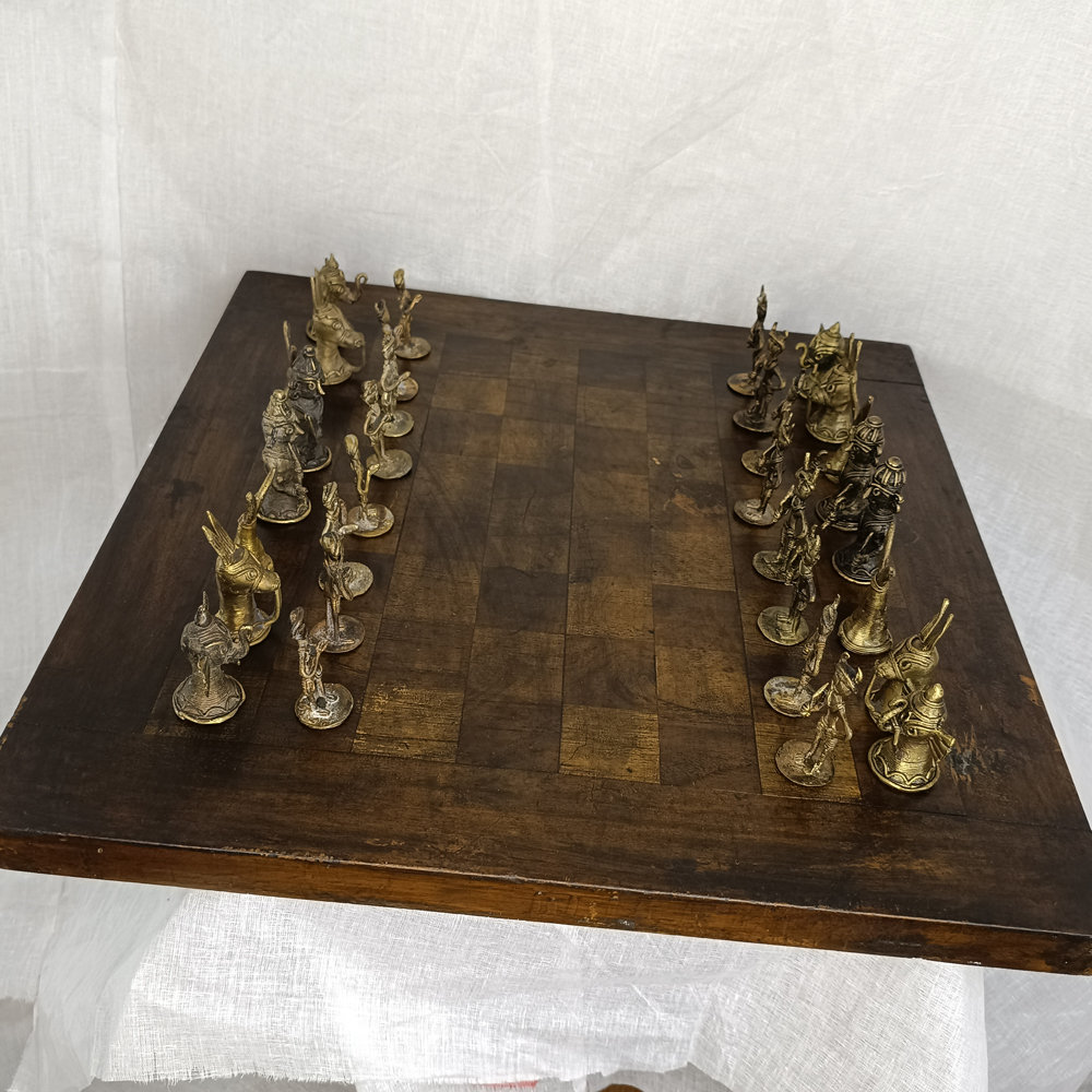 ♟️ A Game of Kings: Handcrafted Dhokra Chess Set with Wooden Board