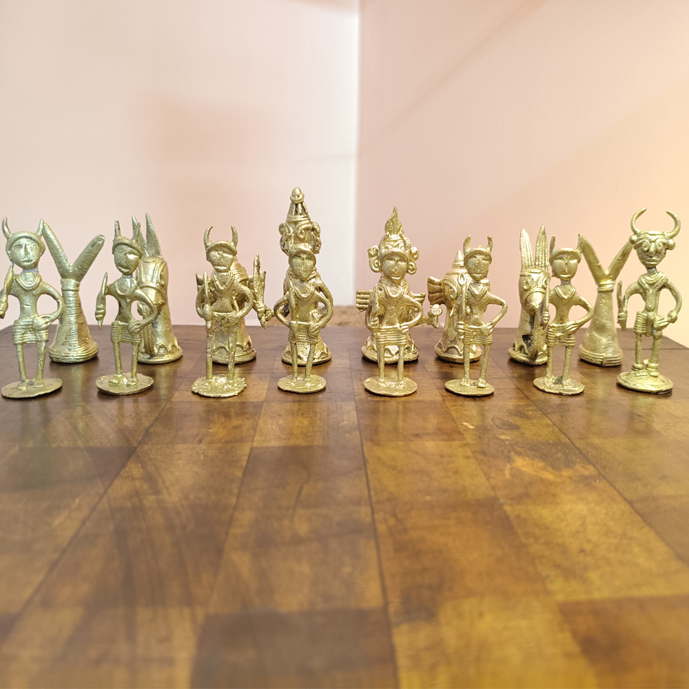 ♟️ A Game of Kings: Handcrafted Dhokra Chess Set with Wooden Board - View 5