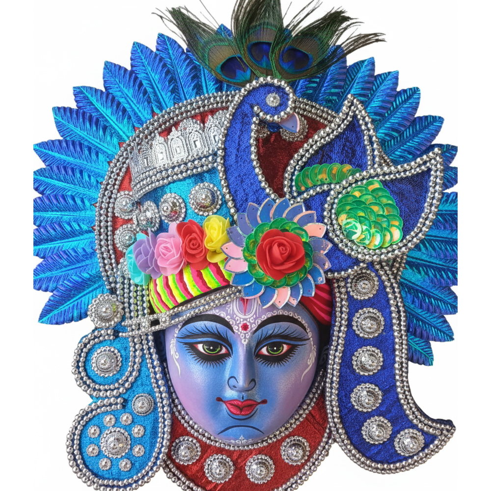 💙 The Azure Flute Player: Magnificent Chhau Mask of Lord Krishna | 18 Inch x 15 Inch