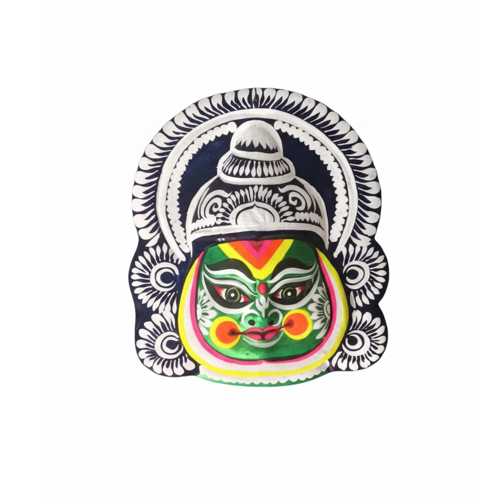 The Kathakali Warrior: Vibrant Chhau Mask (Green Hero Style) | 5 Inch x 5 Inch
