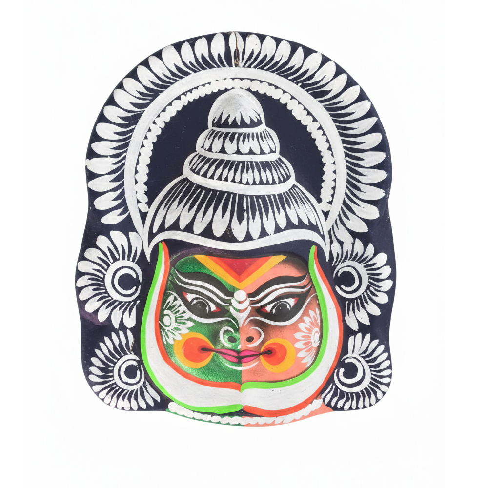 The Kathakali Warrior: Vibrant Chhau Mask (Green Hero Style) | 8 Inch x 8 Inch