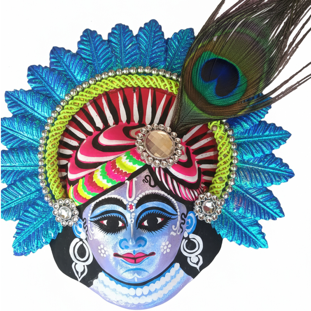 💙 The Flute Player: Divine Lord Krishna Chhau Mask | 8 Inch x 5 Inch