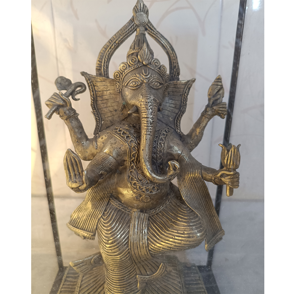 🕉️ Prosperity & Artistry: Dhokra Ganesha Idol in Display Frame - View 2