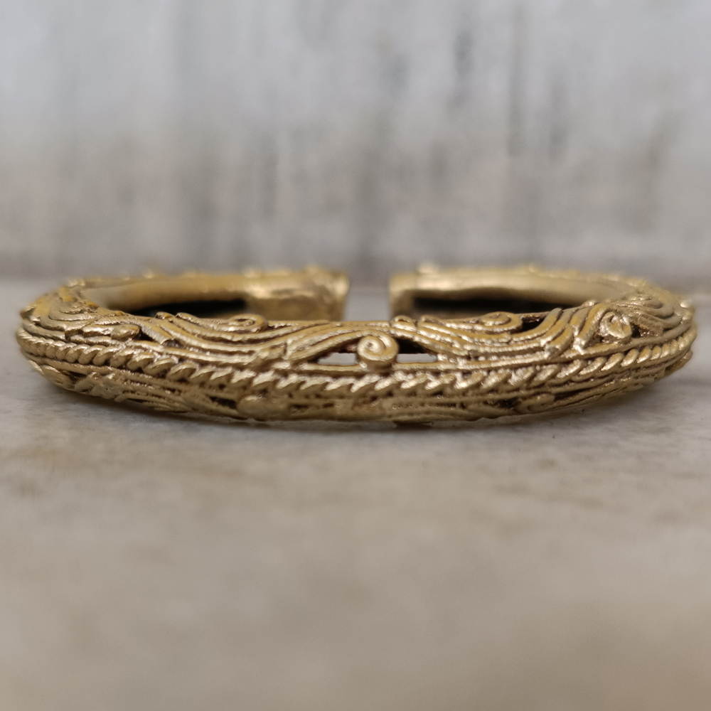 Antique Brass Dhokra Kada | Ethnic Swirl Pattern Tribal Bangle | Hand-Cast Bell Metal Jewelry (Pair) - View 5