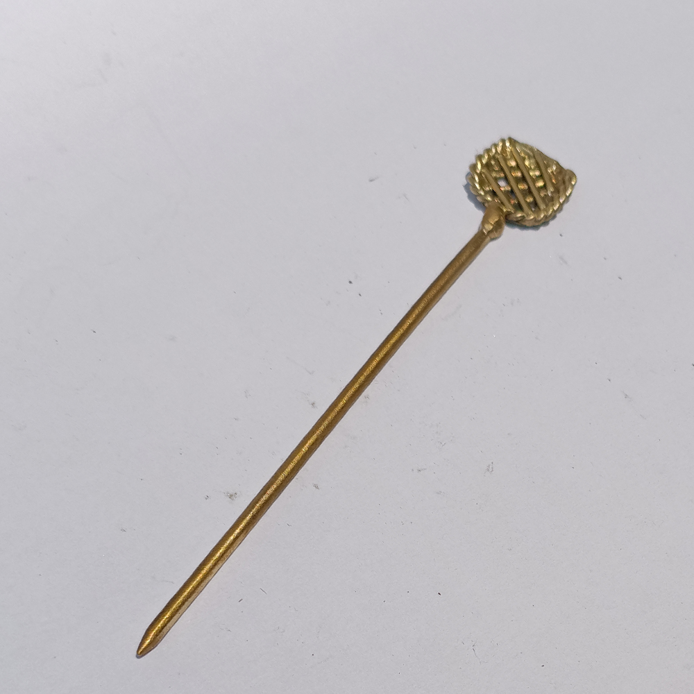 Handcrafted Dhokra Art Brass Hairpin – Geometric Shield Motif Tribal Hair Accessory - View 3