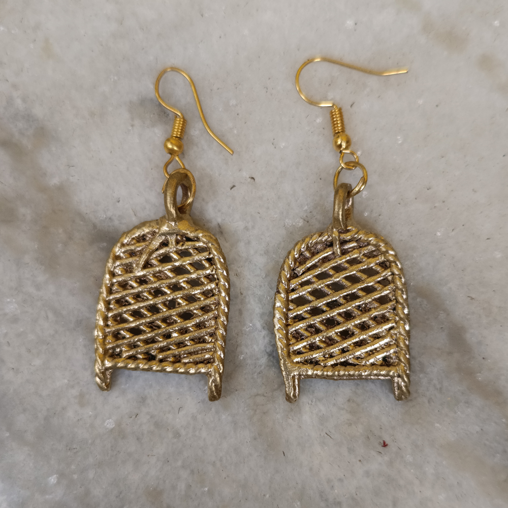 Handcrafted Dhokra Kula (Winnowing Basket) Brass Earrings (pair) - View 4
