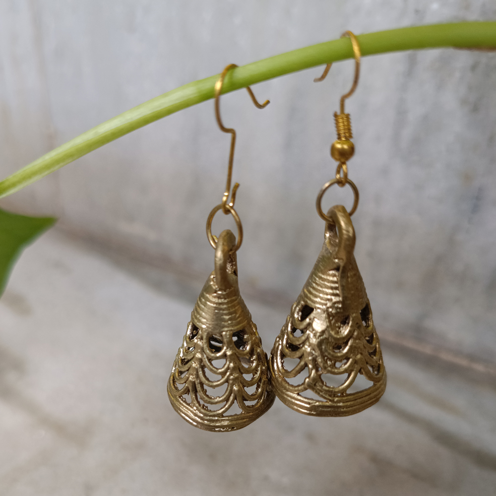 Handcrafted Dhokra Conical Jhumka Earrings in Brass (pair) - View 2