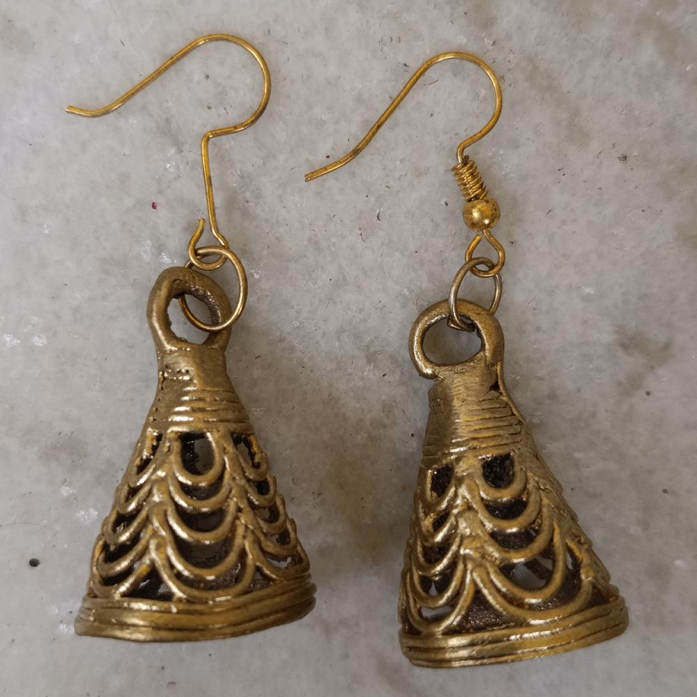 Handcrafted Dhokra Conical Jhumka Earrings in Brass (pair) - View 3