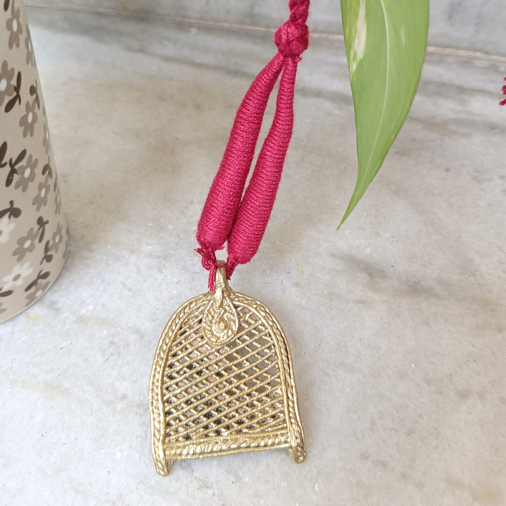 Tribal Metal Craft Kula Pendant – Traditional Dhokra Jewelry with Adjustable Maroon Dori - View 2