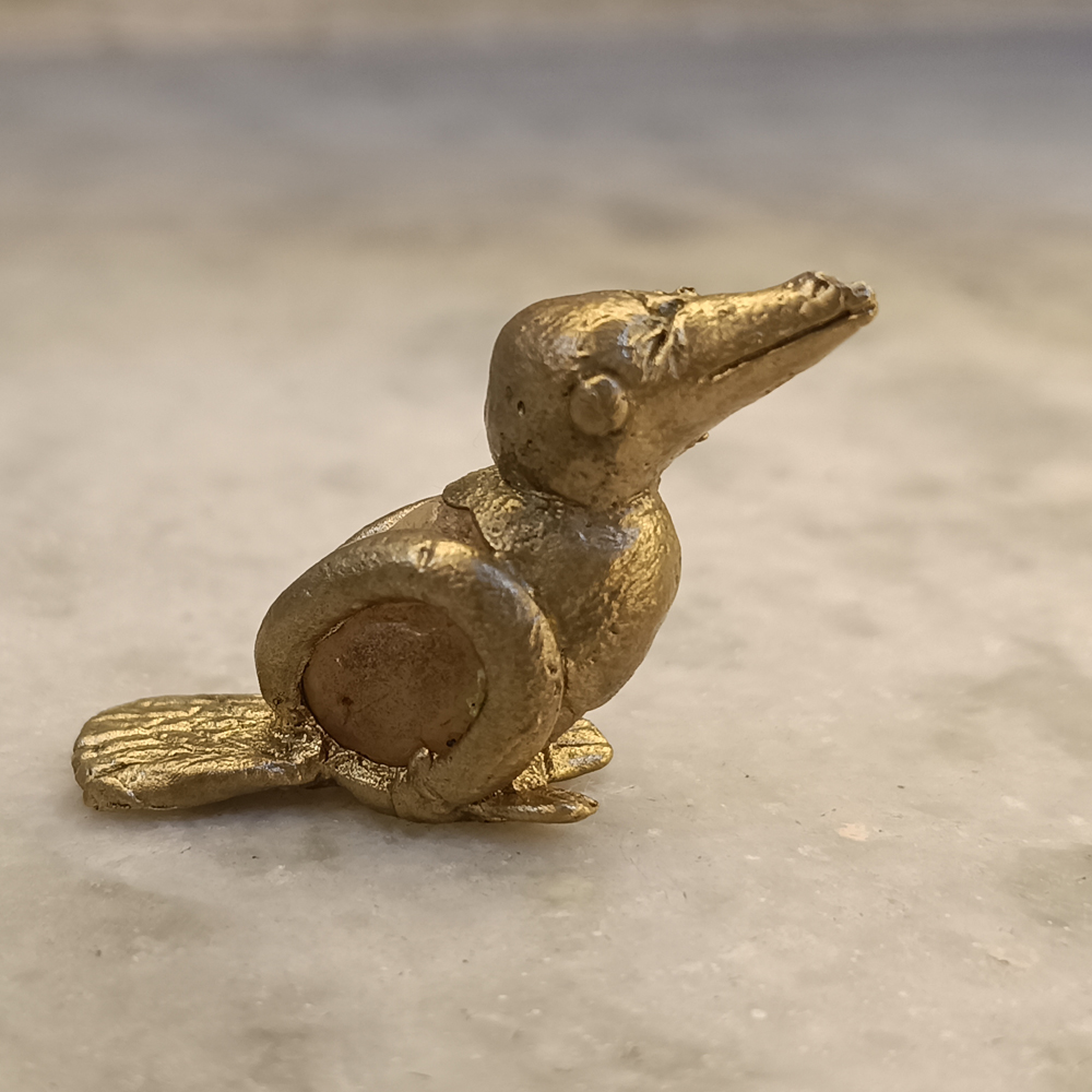 Handcrafted Dhokra Sitting Bird Brass & Stone Figurine - View 3
