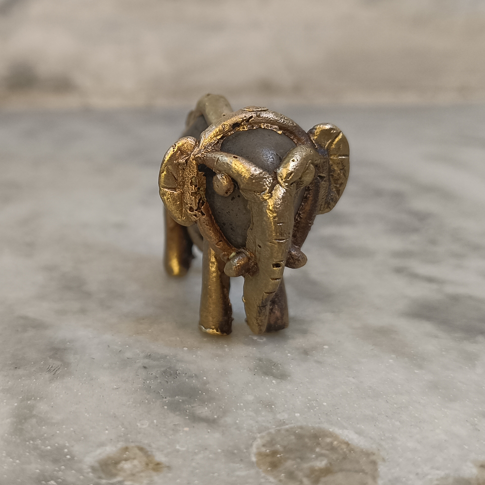 Handcrafted Dhokra Art Brass & River Stone Elephant Figurine