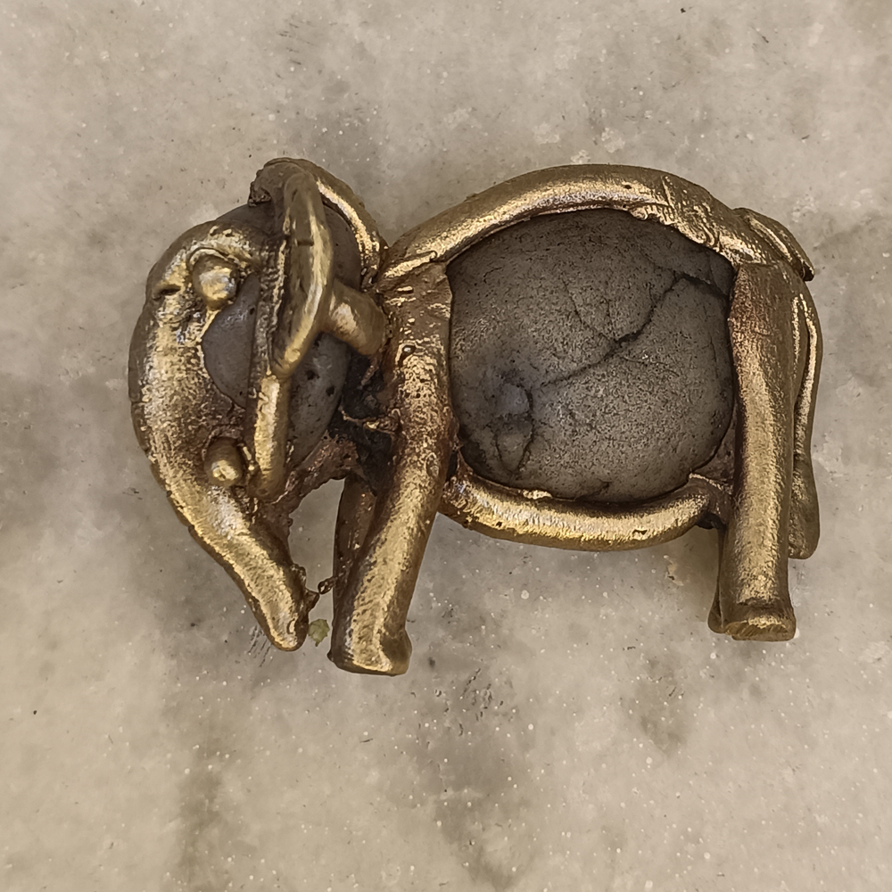 Handcrafted Dhokra Art Brass & River Stone Elephant Figurine - View 3