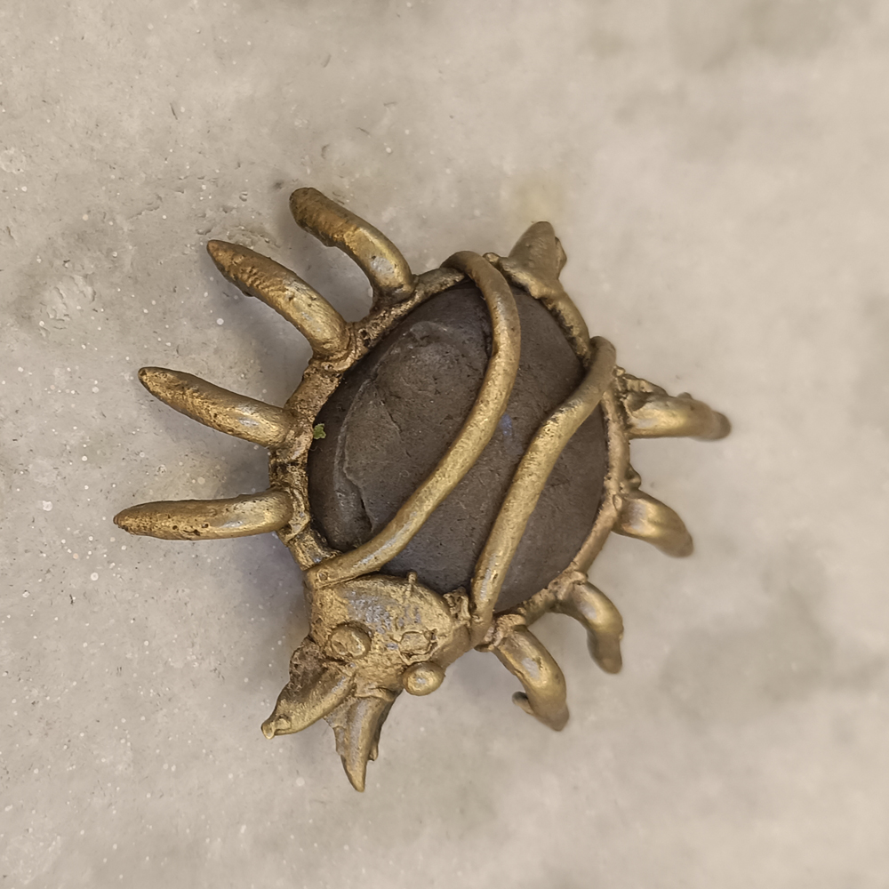 Handcrafted Dhokra Art Brass & River Stone Insect Figurine