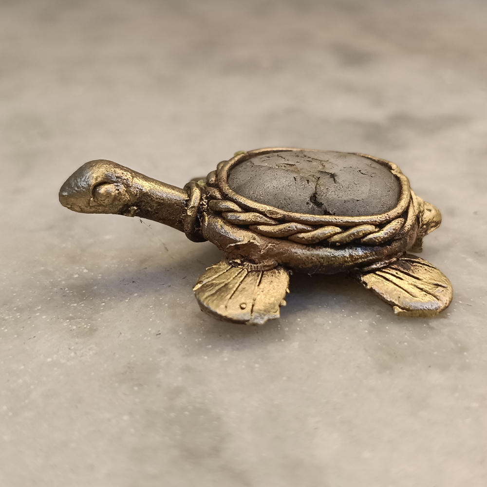 Antique Metallic Dhokra Turtle Figurine, Vastu & Feng Shui Decorative Kurma - View 2