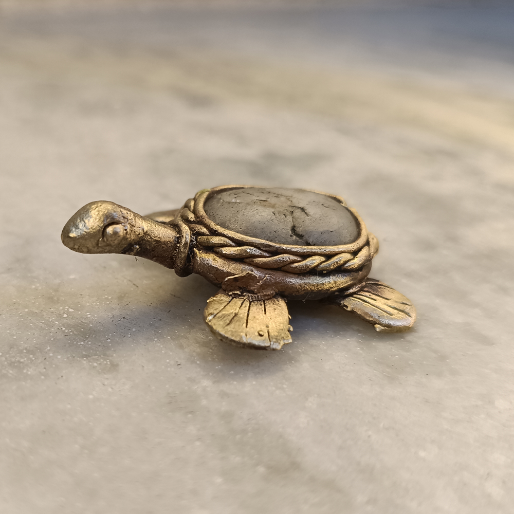 Antique Metallic Dhokra Turtle Figurine, Vastu & Feng Shui Decorative Kurma - View 3