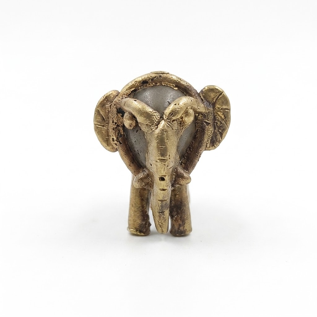 Handcrafted Dhokra Art Brass & River Stone Elephant Figurine - View 4