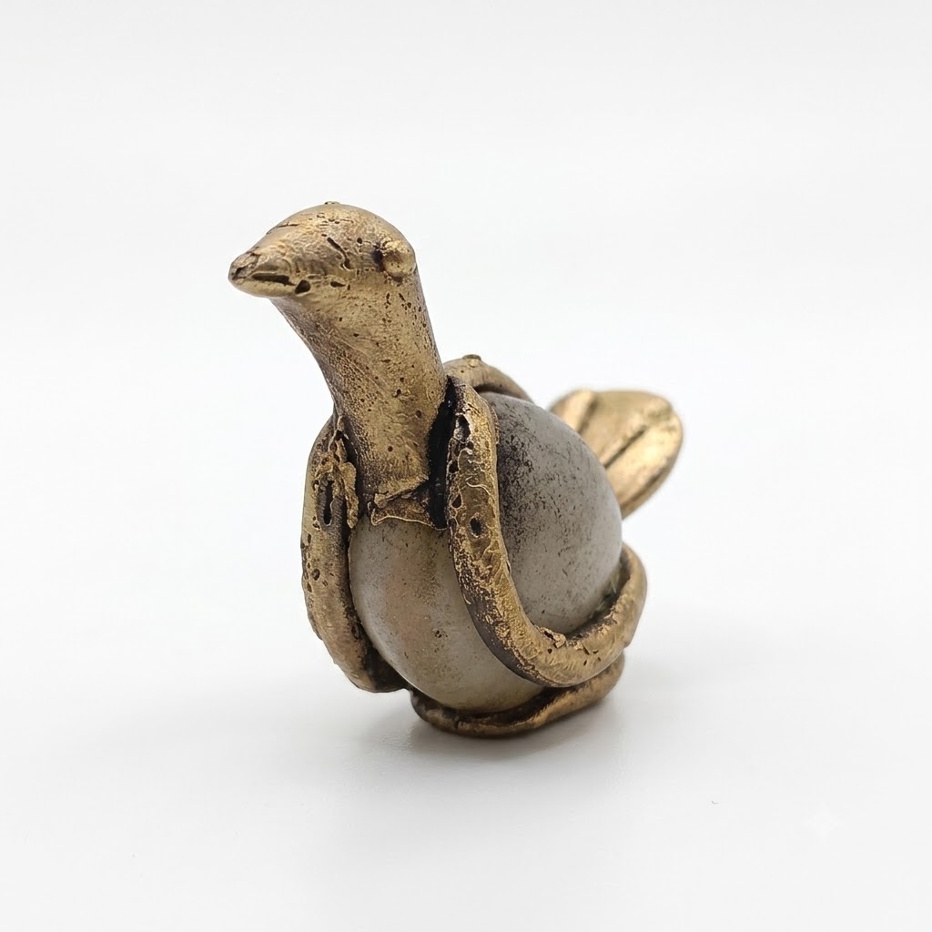 Handcrafted Dhokra Waterbird Figurine in Brass & River Stone - View 5