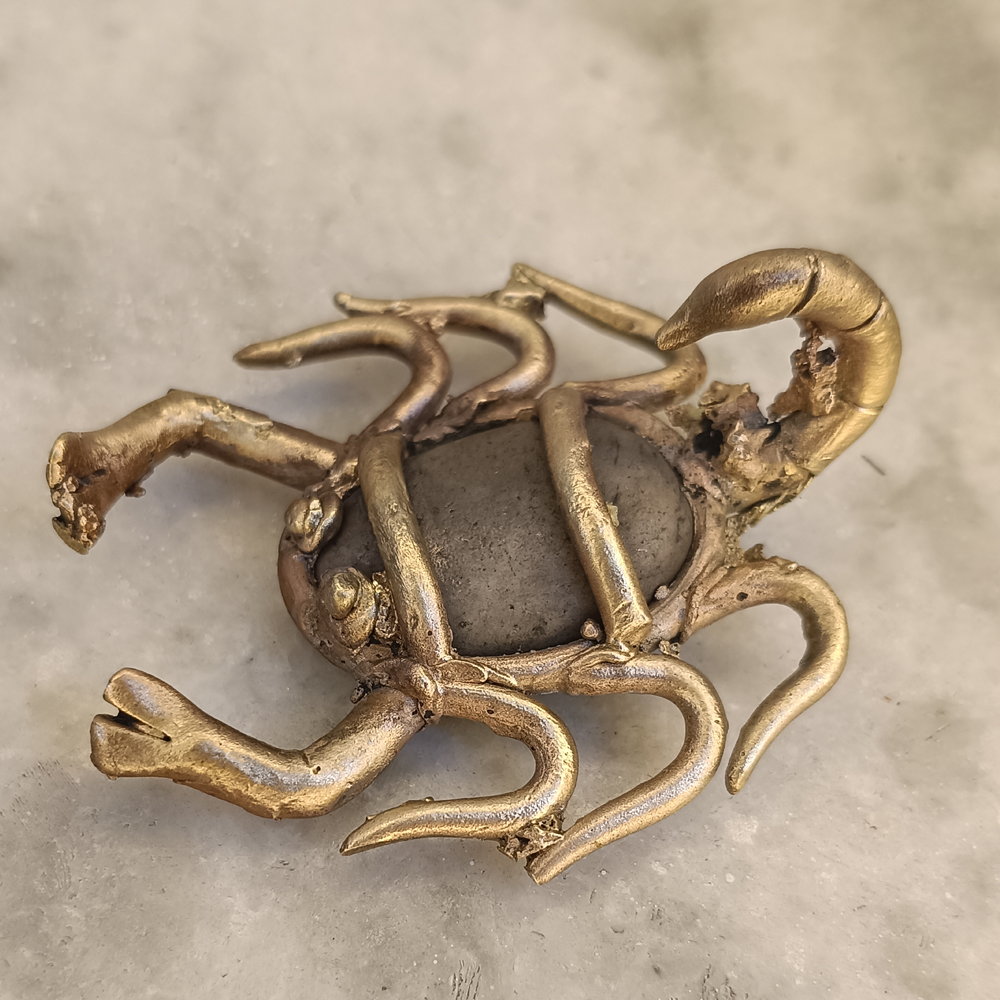 Handcrafted Dhokra Art Brass & River Stone Scorpion Figurine - View 4