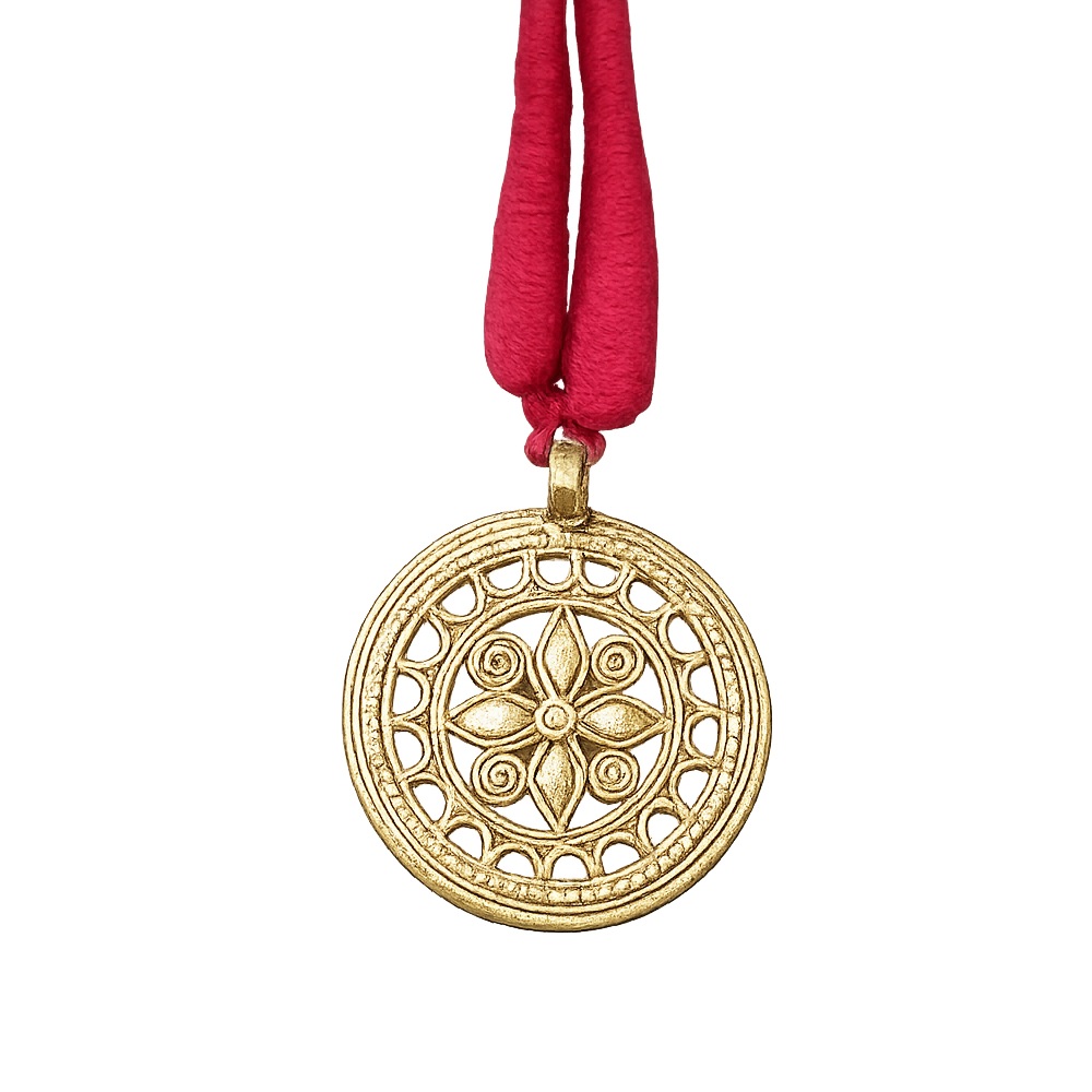 Tribal Metal Craft Celestial Pendant – Traditional Dhokra Art with Adjustable Marron Dori - View 5