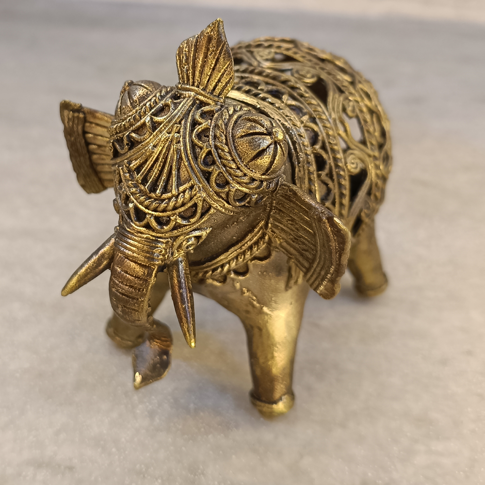 Handcrafted Dhokra Brass Elephant Figurine – Traditional Tribal Art - View 4