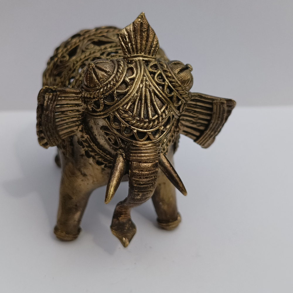 Handcrafted Dhokra Brass Elephant Figurine – Traditional Tribal Art - View 5