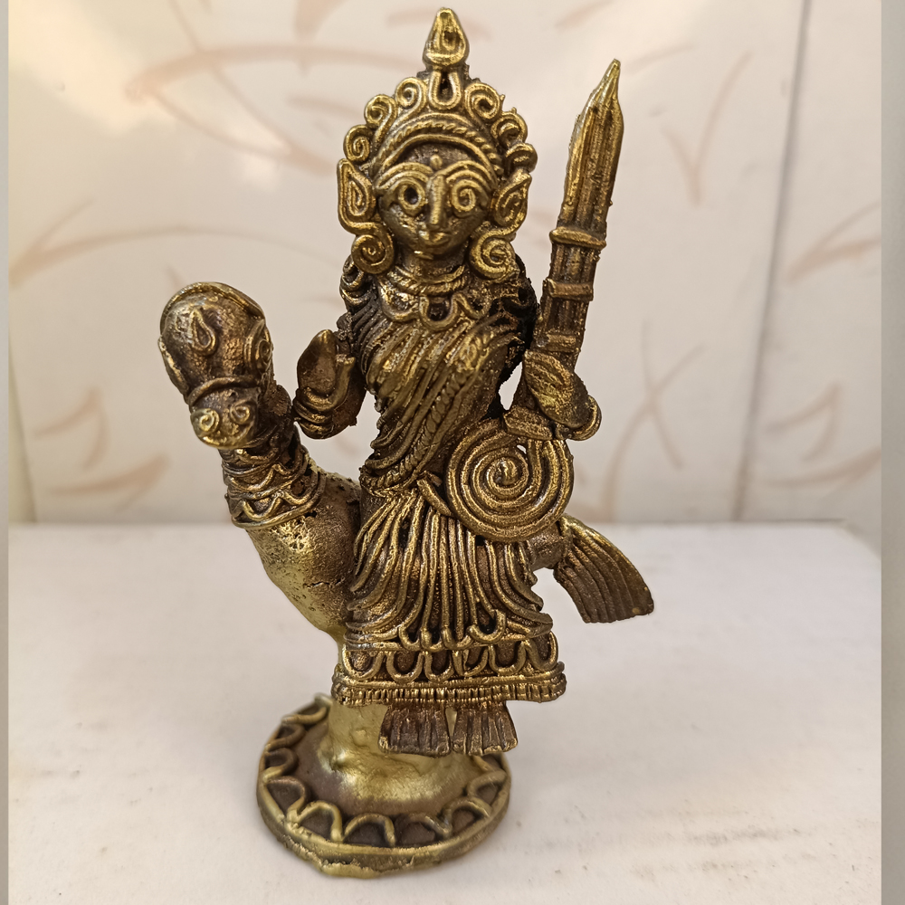 Handcrafted Dhokra Saraswati Statue – Traditional Brass Tribal Art - View 3