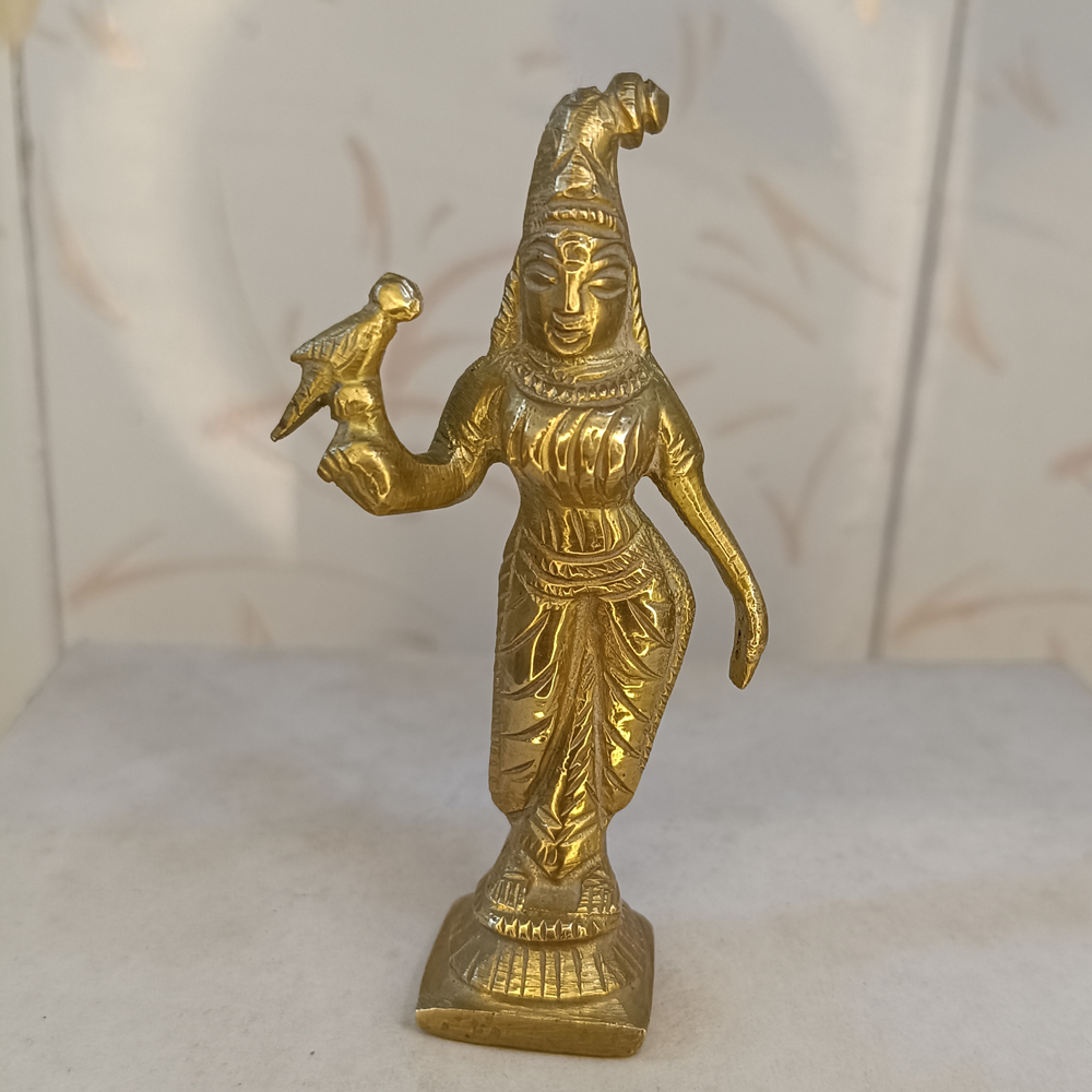 Handcrafted Bell Metal Goddess Statue with Parrot  | Decorative Home Décor | Spiritual Gift - View 3