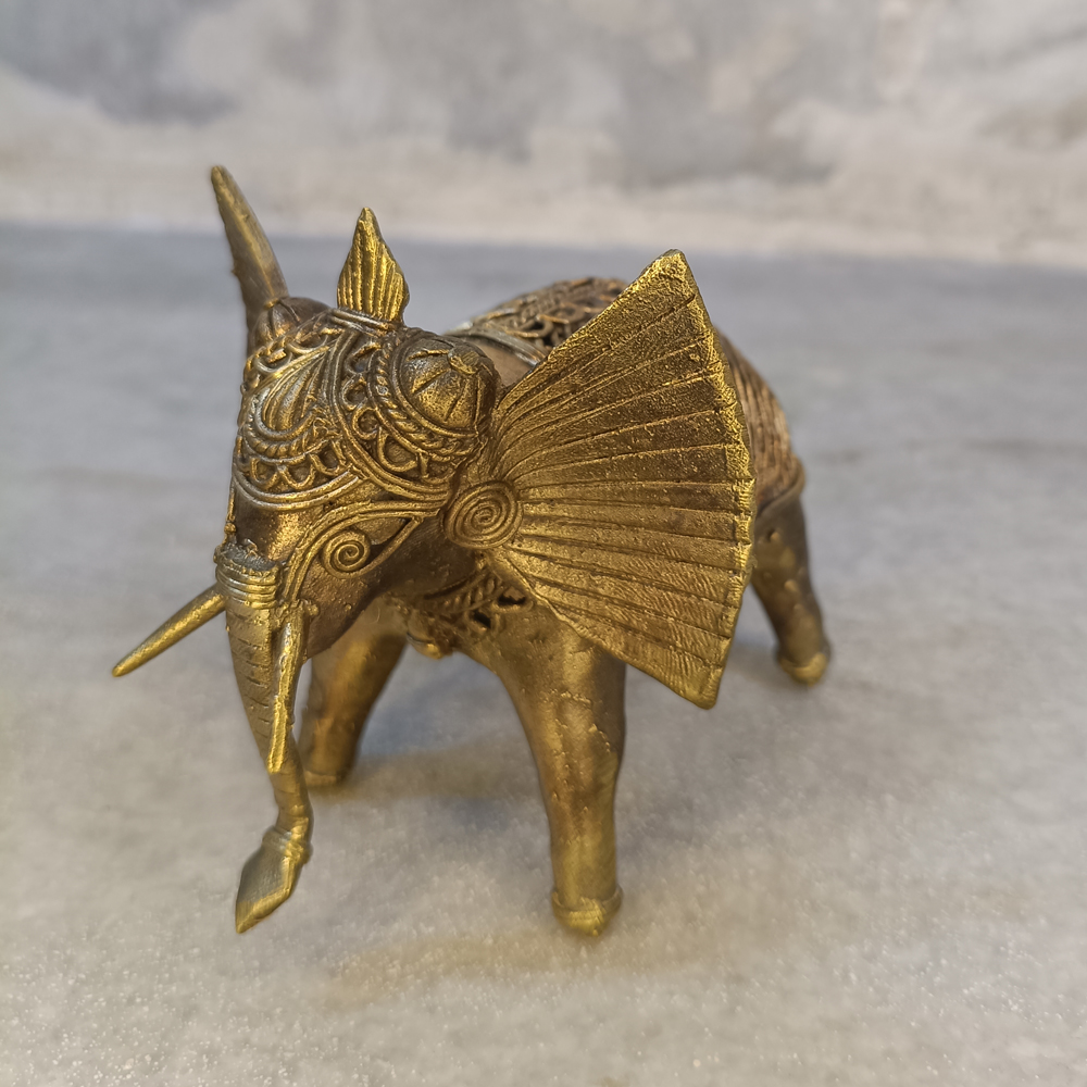 Dhokra Brass Elephant Figurine – Handcrafted Tribal Art from India - View 3