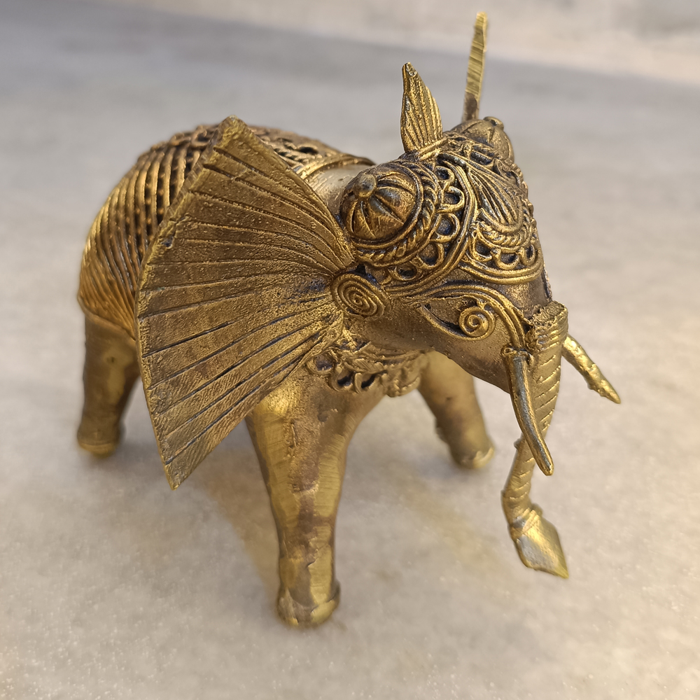 Dhokra Brass Elephant Figurine – Handcrafted Tribal Art from India - View 4