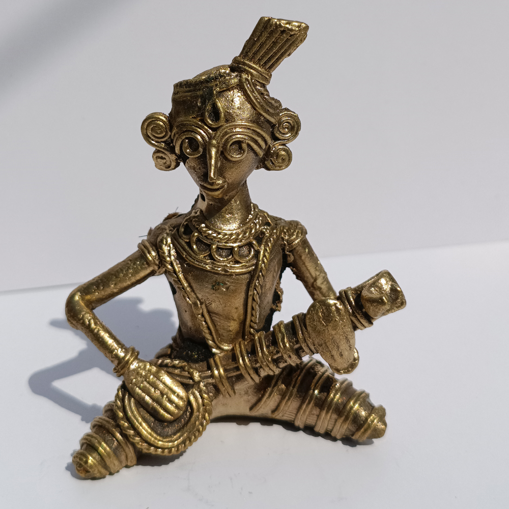 Handcrafted Dhokra Tribal Musician Figurine with String Instrument – Traditional Brass Folk Art - View 4