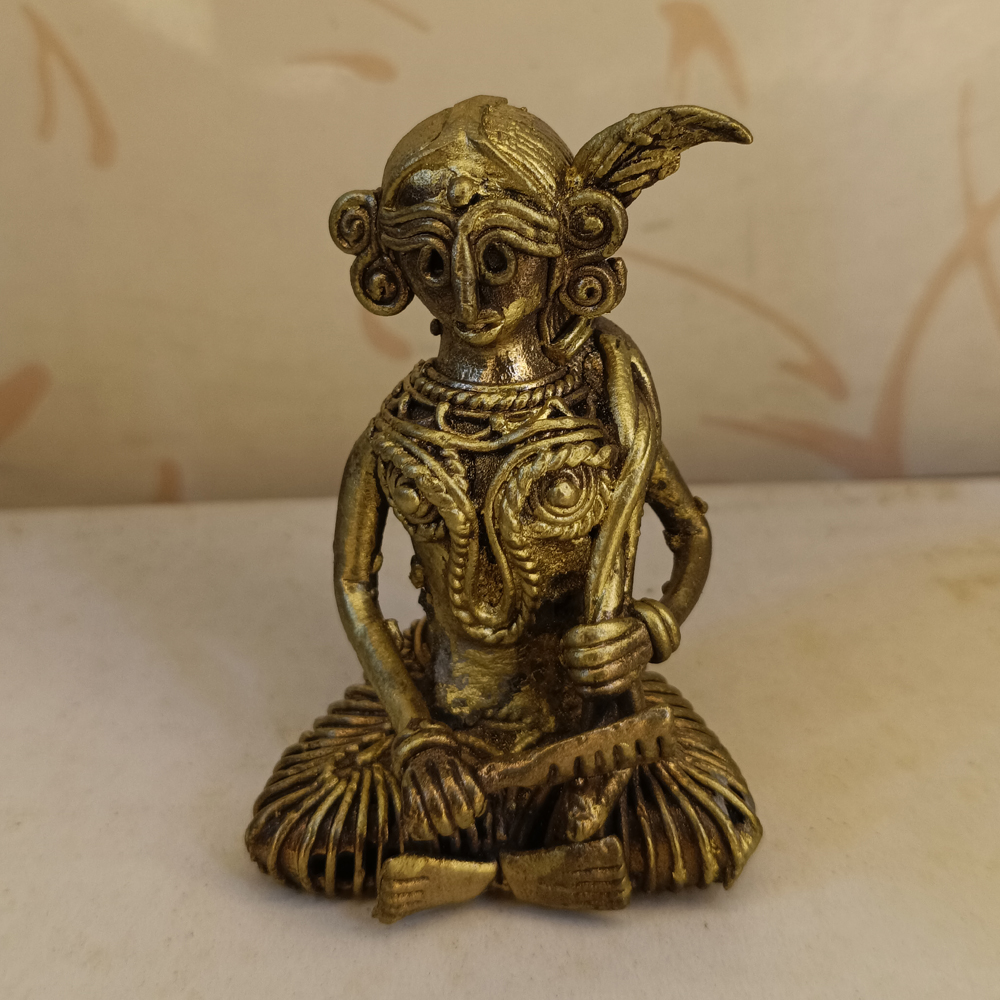 Handcrafted Dhokra Tribal Musician Figurine – Traditional Brass Folk Art Sculpture - View 3