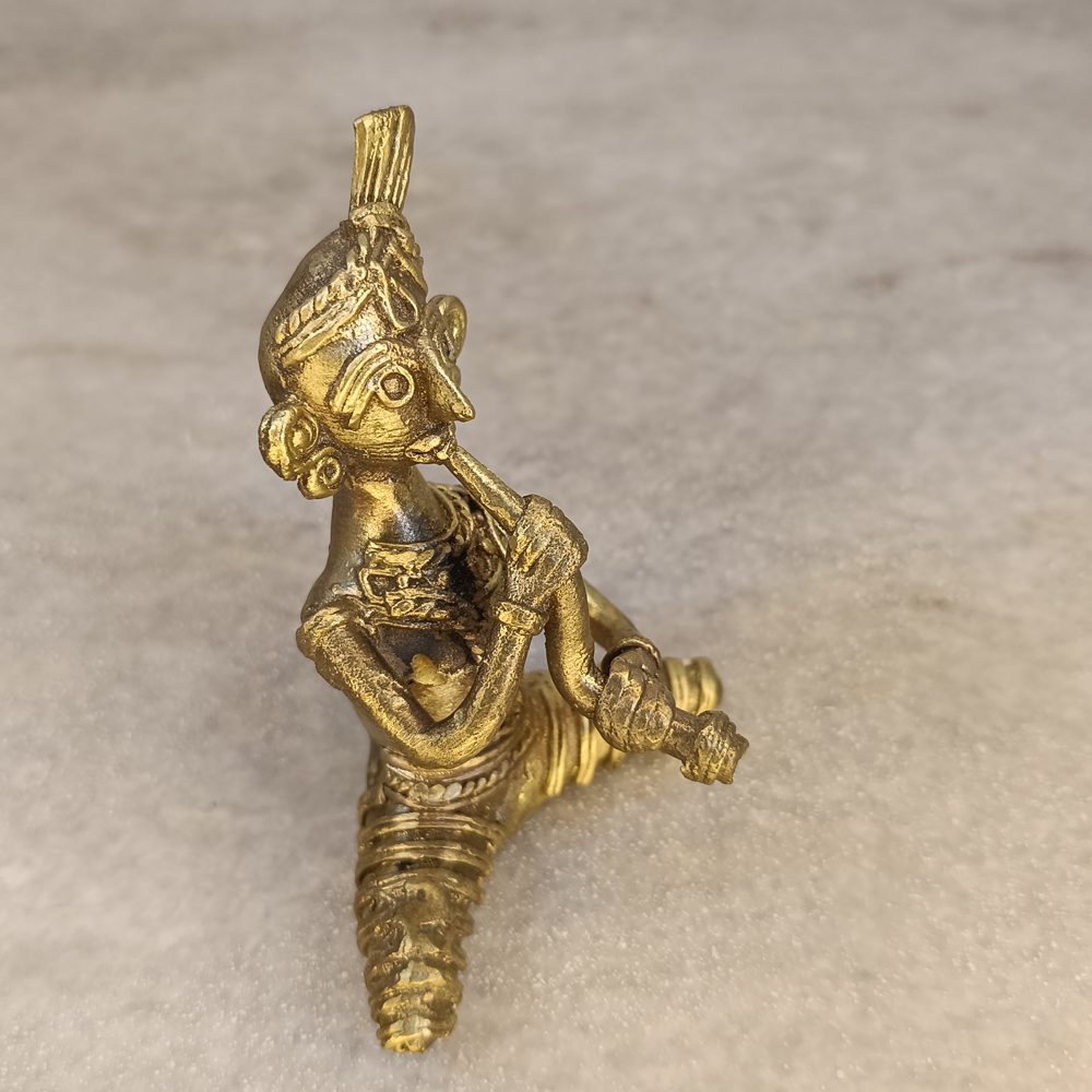 Dhokra Tribal Flute Player Figurine – Handcrafted Bell Metal Art - View 3