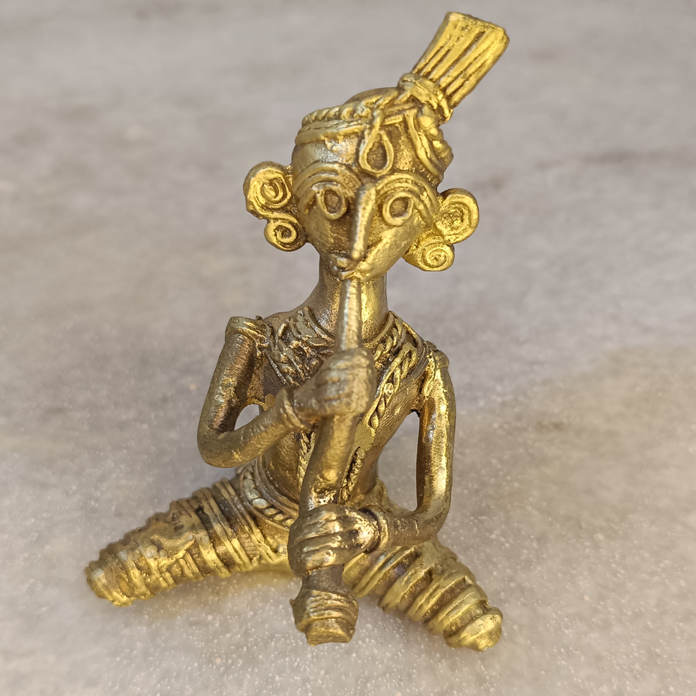 Dhokra Tribal Flute Player Figurine – Handcrafted Bell Metal Art - View 4