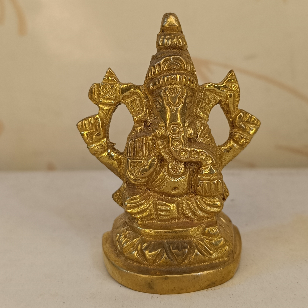 Handcrafted Bell Metal Lord Ganesha Idol – Traditional Brass Finish Decorative Sculpture - View 3