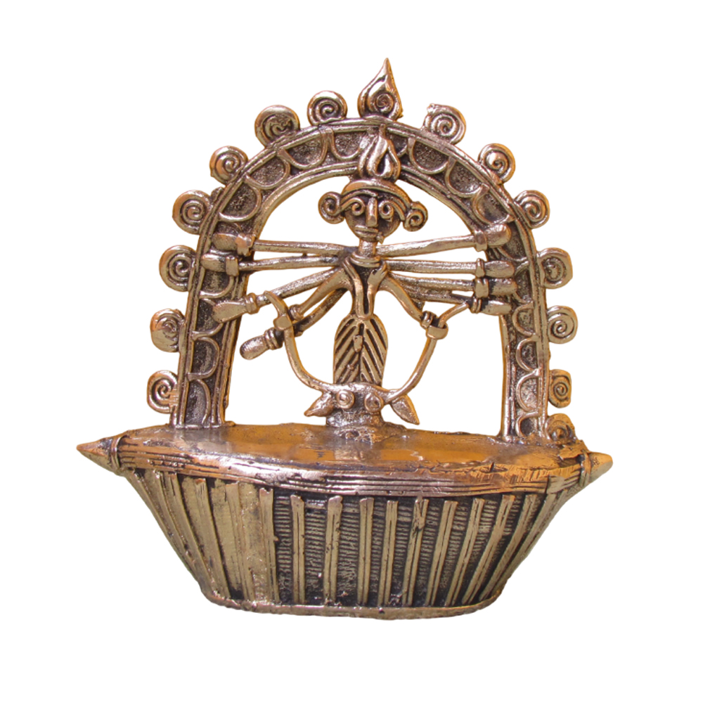 Handcrafted Dokra Art Tribal Devi Durga Figurine (Brass)
