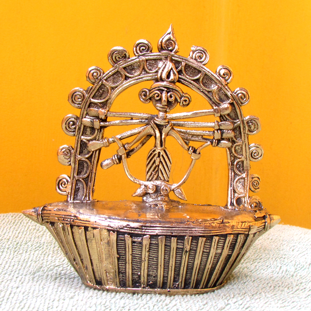 Handcrafted Dokra Art Tribal Devi Durga Figurine (Brass) - View 2
