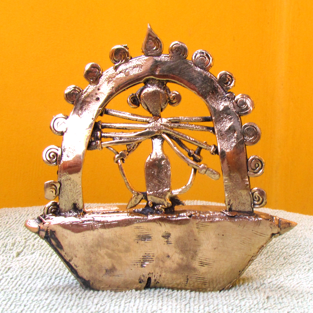Handcrafted Dokra Art Tribal Devi Durga Figurine (Brass) - View 3
