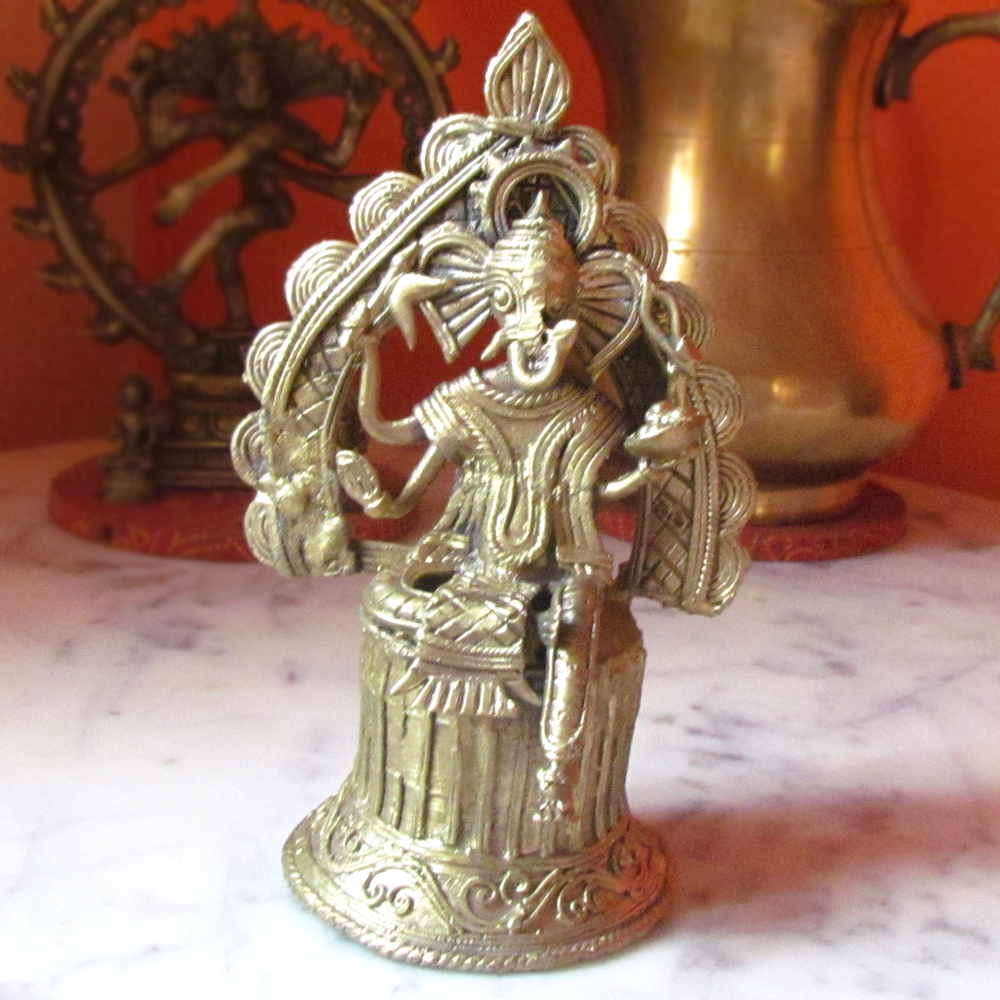Authentic Dokra Art: Lord Ganesha Idol (Antique Brass Finish) - View 3