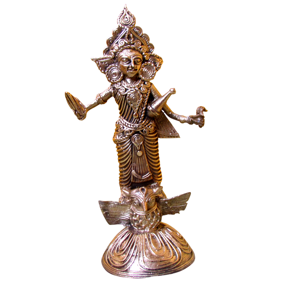 Authentic Dokra Art: Goddess Lakshmi Idol (Riding the Owl)