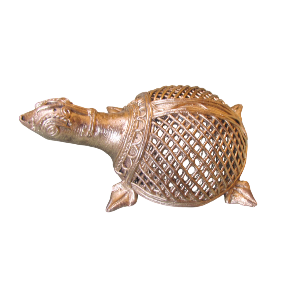 Authentic Dokra Art: Brass Tortoise Figurine (Lost-Wax Casting)