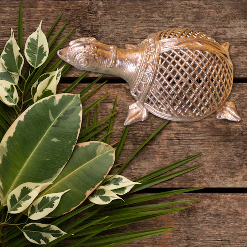 Authentic Dokra Art: Brass Tortoise Figurine (Lost-Wax Casting) - View 2