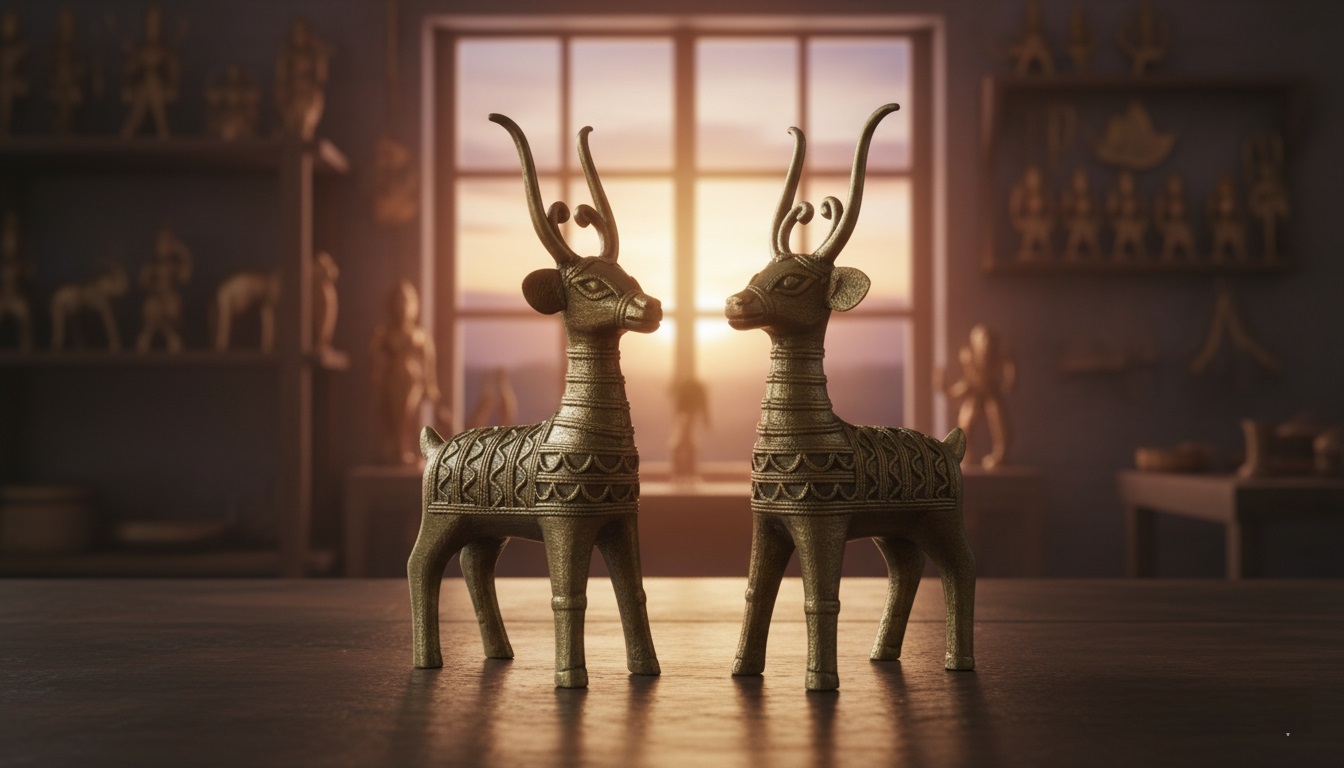 Dokra Brass Deer Duo: Guardian Stags - View 2