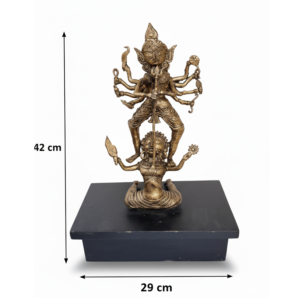 ✨ Divine Dokra Art | Goddess Durga Mahishasuramardini Idol [Brass]  - View 3
