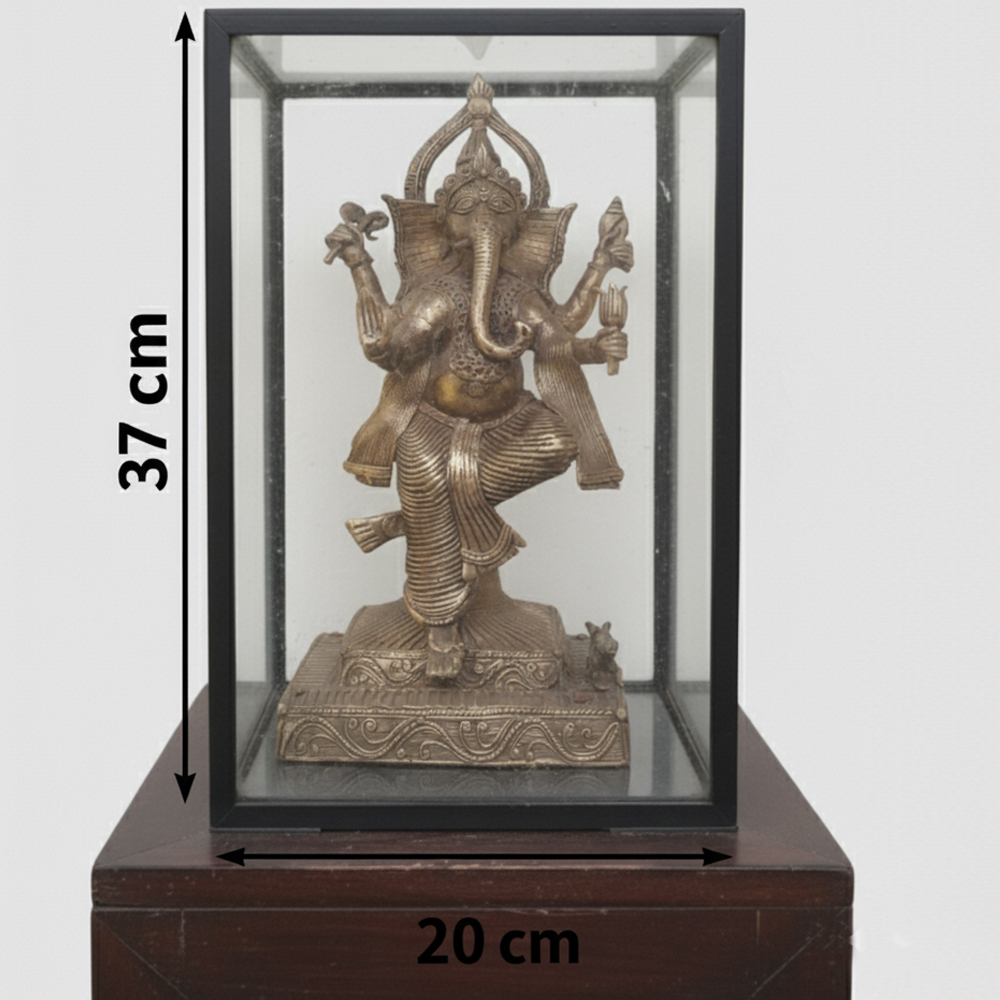 🕉️ Prosperity & Artistry: Dokra Ganesha Idol in Display Frame - View 3