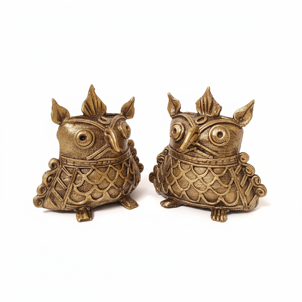 🦉 Wisdom & Prosperity | Pair of Dokra Owl Idols