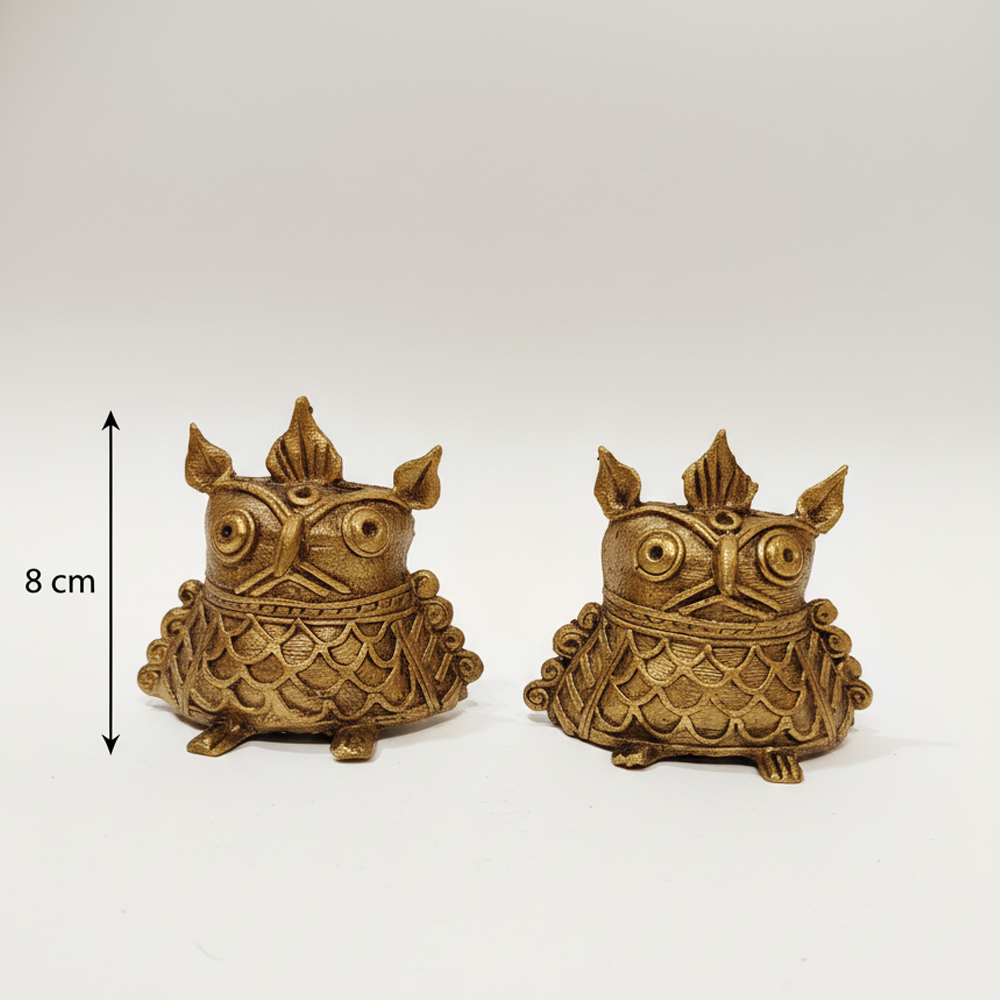🦉 Wisdom & Prosperity | Pair of Dokra Owl Idols - View 3