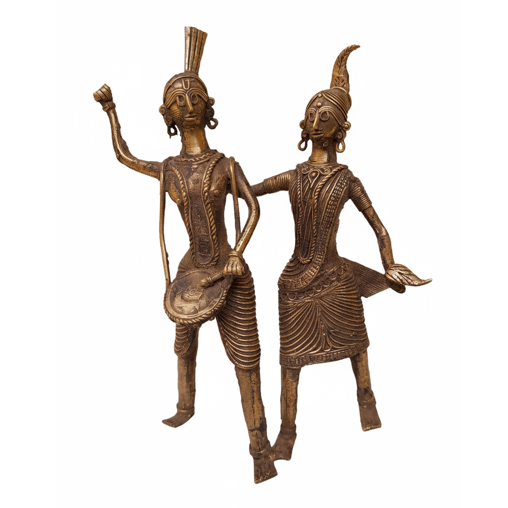 🥁 Tribal Harmony: Dokra Man and Woman Dancing Figurine