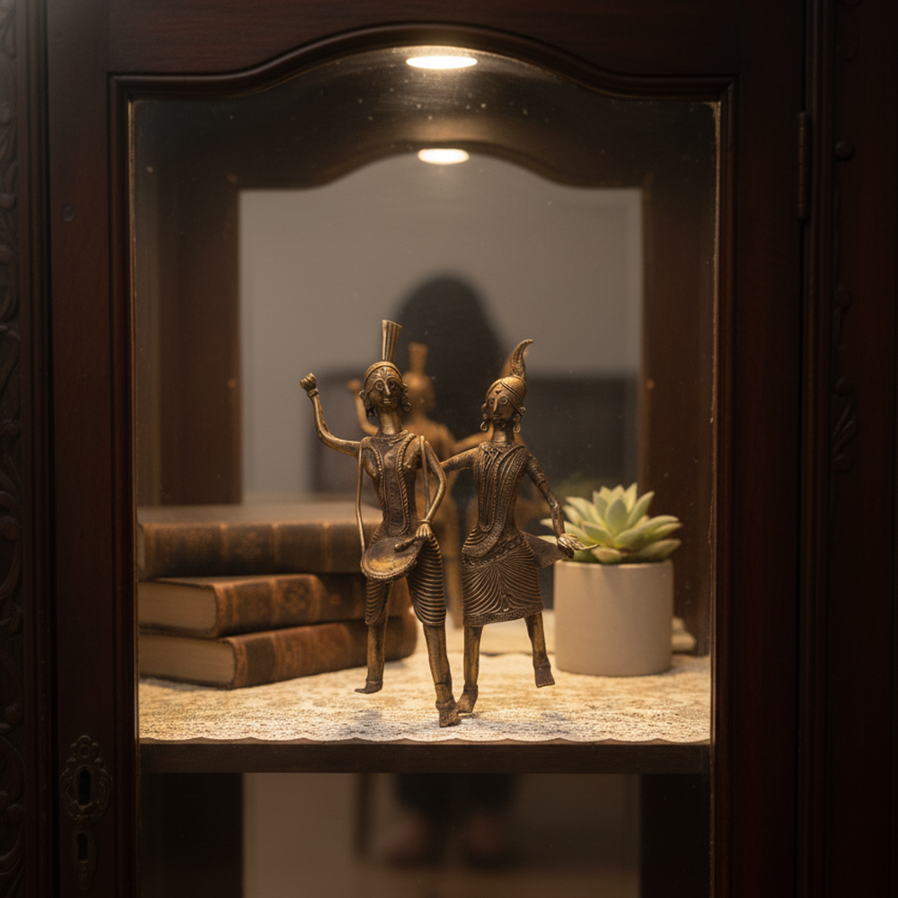 🥁 Tribal Harmony: Dokra Man and Woman Dancing Figurine - View 5