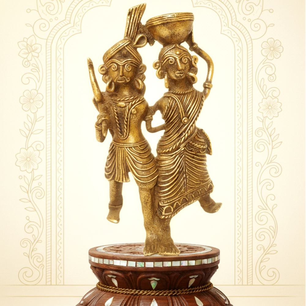 🌾 Journey and Partnership: Dokra Tribal Couple Figurine - View 4