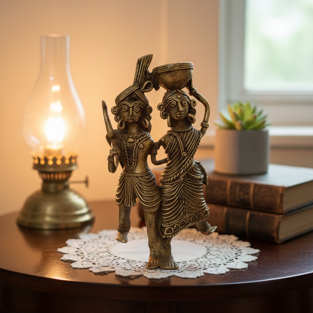 🌾 Journey and Partnership: Dokra Tribal Couple Figurine - View 5